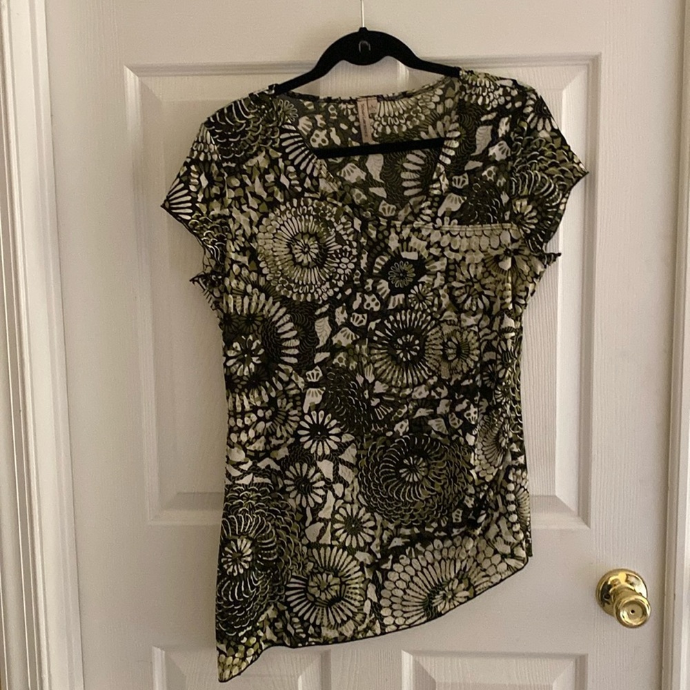Asymmetrical, short sleeve blouse